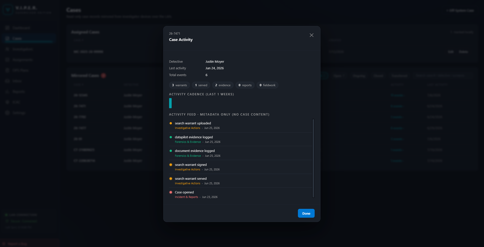 Case activity — metadata only, no case content